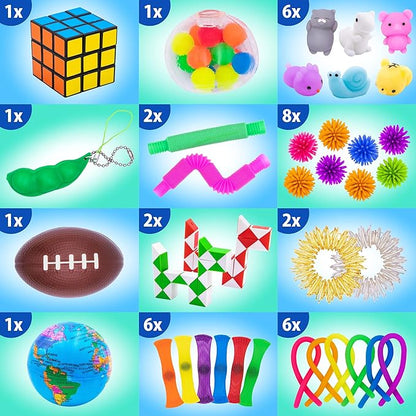 50 Pcs Fidget Toys Pack - Stocking Stuffers for Kids, Gifts for Kids, Party Favors - Adults Stress Relief Sensory Toy - ADHD Toys Bulk for Classroom Treasure Box Prizes - Pop Its