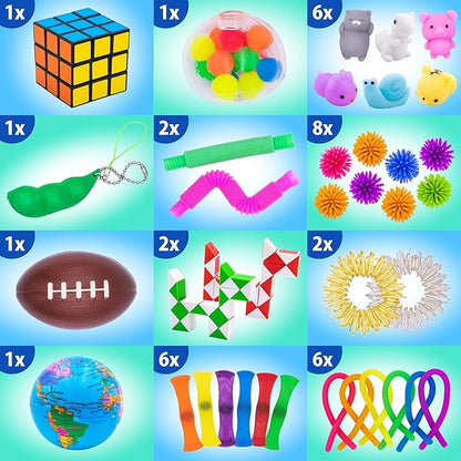 50 Pcs Fidget Toys Pack - Stocking Stuffers for Kids, Gifts for Kids, Party Favors - Adults Stress Relief Sensory Toy - ADHD Toys Bulk for Classroom Treasure Box Prizes - Pop Its