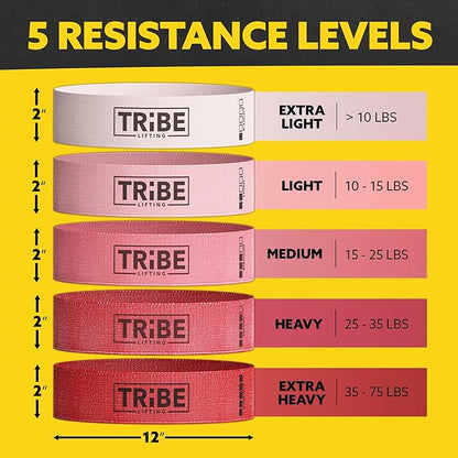 Tribe Lifting Fabric Resistance Bands for Glutes & Legs | 5 Fabric Workout Bands Set | Thick Booty Bands for Squats, Lunges, Hip Training, Physical Therapy & Home Workouts
