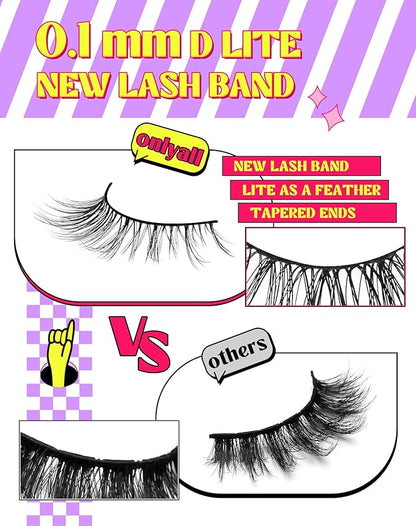 Onlyall Wispy Lashes - Natural Flared False Eyelashes, Soft Fluffy, 7 Pairs DK56
