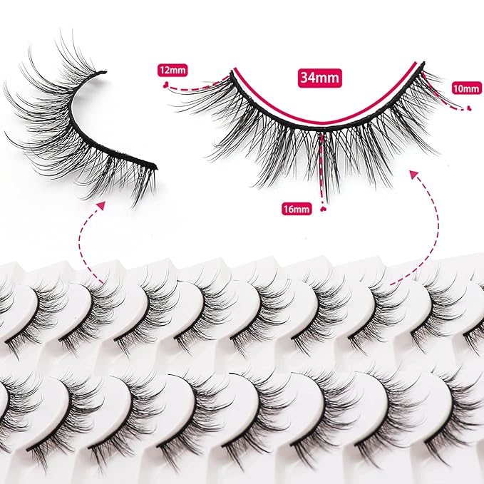 Losha Manga Lashes Fluffy Faux Mink Lashes Natural Look 10 Pairs Asian False Eyelashes Pack Look Like Individual Clusters (BC009)