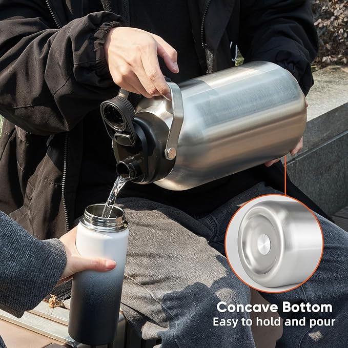 One Gallon Water Bottle, 128oz Stainless Steel Insulated Water Bottle For Hot & Cold Drinks, BPA-Free, Wide Mouth, Leak-Proof Big Water Jug With Handle For Sports, Travel, Hinking & Camping, Silver