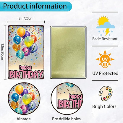 Happy Birthday Vintage Tin Sign Metal Sign Balloon Family Birthday Party Spring Summer Farmhouse Poster For Home Garden Bar Club Coffee Sign 8x12 Inch