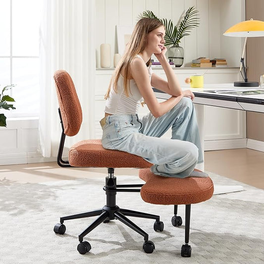 Ergonomic Cross Legged Office Chair, Criss Cross Chair for Meditation ADHD and Yoga, Home Office Desk Chair with Brake Wheels, Adjustable Height, Brown
