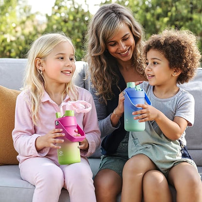 Kids Insualated Water Bottle with Straw - 12oz Stainless Steel Water Bottle with Dual Spouts, Leak-Proof, BPA-Free, Double Wall Vacuum Keeps Cold for 24 Hours for Sports, Travel, School (Lime Sorbet)