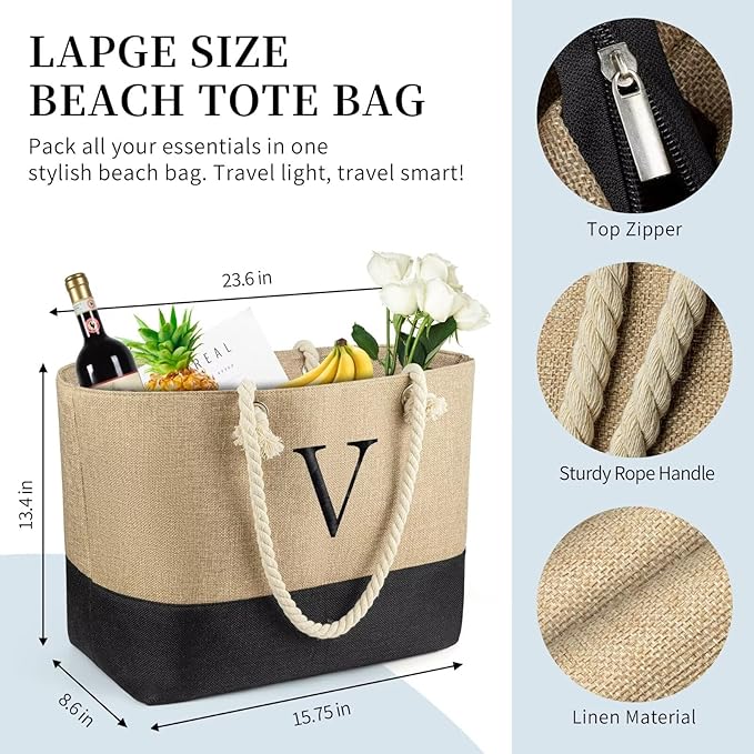 TOPEAST Christmas Gifts for Women - Beach Bags with Makeup Bag Travel Essential Christmas Birthday Gifts for Mom Friends