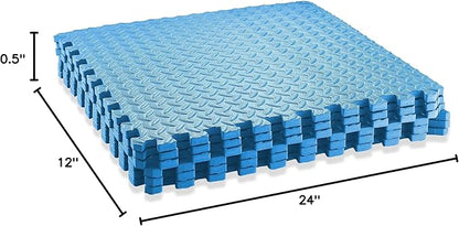 Philosophy Gym Pack of 6 Exercise Flooring Mats - 24 x 24 Inch Foam Rubber Interlocking Puzzle Floor Tiles - Blue