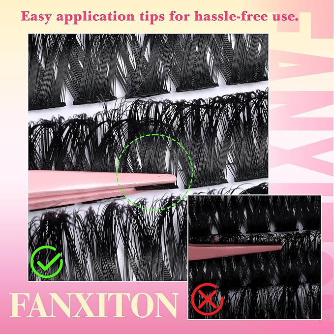 FANXITON Lash Clusters Kit Wispy Clusters Eyelash Extensions Natural Lash Extension Kit 168 Pcs 10-18mm Individual Lashes Thin Band Cluster Lashes with Waterproof Lash Bond and Seal Tweezers