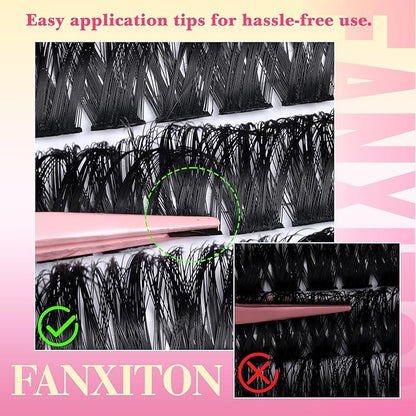 FANXITON Lash Clusters Kit Wispy Clusters Eyelash Extensions Natural Lash Extension Kit 168 Pcs 10-18mm Individual Lashes Thin Band Cluster Lashes with Waterproof Lash Bond and Seal Tweezers