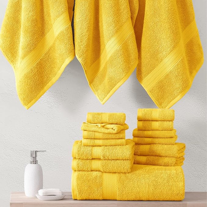 LANE LINEN 100% Cotton Bathroom Towel Set - 24 Pc - Ringspun, Quick Dry, Soft & Highly Absorbent - 2 Bath Sheet, 4 Bath, 6 Hand Towel, 8 Washcloth, 4 Fingertip - Remains Fluffy After Washing - Mimosa