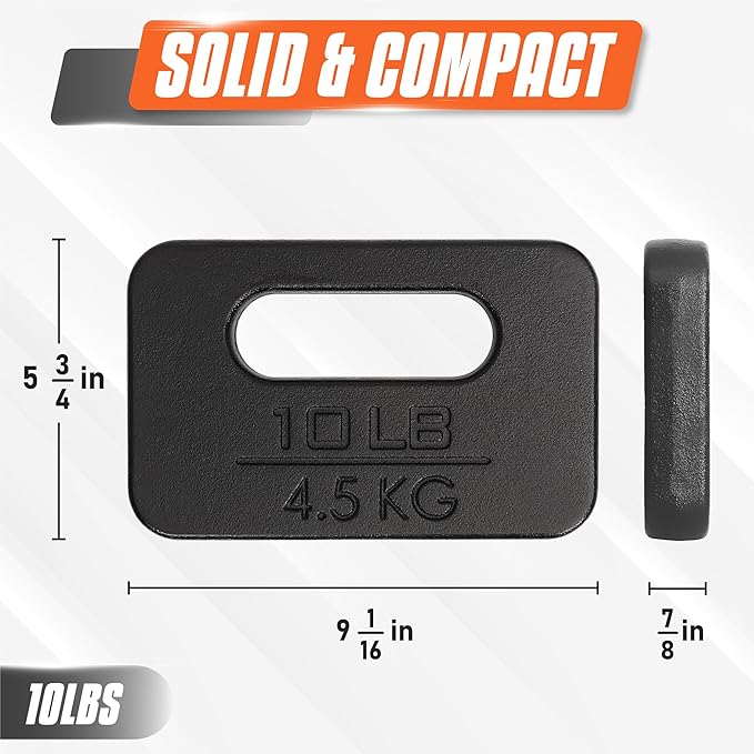 Yes4All Ruck Weight Plate, Cast Iron Rucking Plates with Wide Grip for Swings, Squat, Strength, Weighted Vest Training - Multiple Rucking Weights: 10LB to 45LB