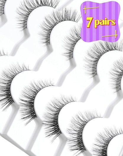 Onlyall Natural Lashes Wispy Lashes Natural Look False Eyelashes Natural Flared Eyelashes False Eye Lashes Soft Fluffy Lashes 7 Pairs DK53