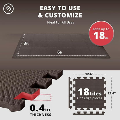 bemaxx Gym Mats Set - 18 pcs EVA Interlocking Foam Floor Tiles (12.6"x12.6"x0.4") 18sqft Protective Gym Flooring Sports Home Workout Exercise Mats Puzzle Garage Fitness Play-Room Garage Pool Treadmill