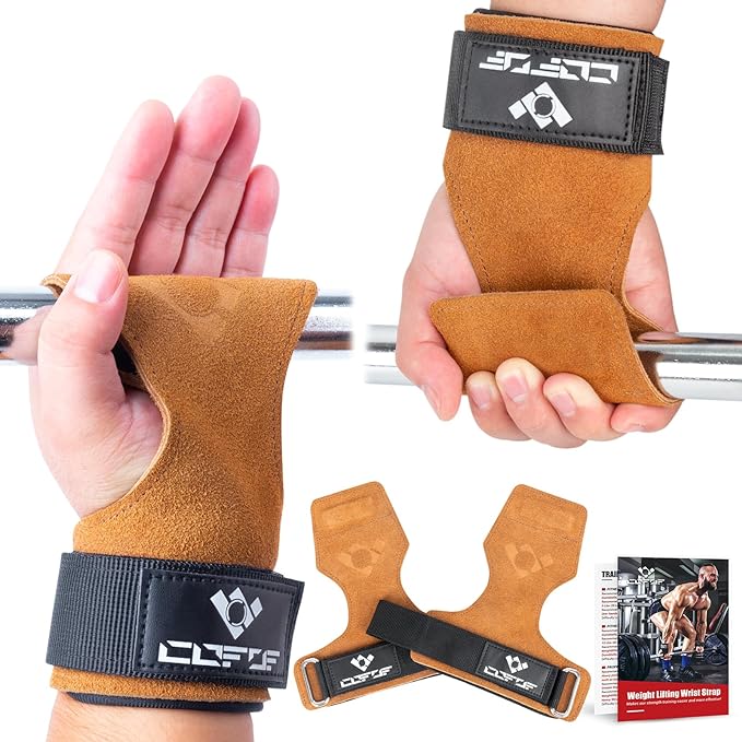 Weight Lifting Wrist Strap, Double Layer Leather Wrist Strap for Deadlift and Powerlifting, Adjustable Neoprene Padded Gym Workout Lifting Hooks (Pair)
