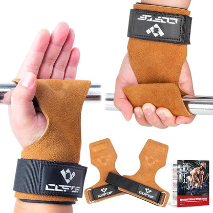 Weight Lifting Wrist Strap, Double Layer Leather Wrist Strap for Deadlift and Powerlifting, Adjustable Neoprene Padded Gym Workout Lifting Hooks (Pair)