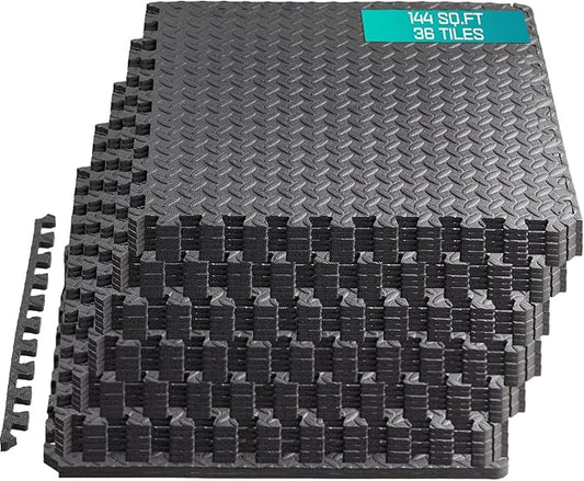 Yes4All 24SQFT-120SQFT Puzzle Exercise Mat for Home Gym, EVA Interlocking Foam Floor Tiles with Border for Workout Equipment