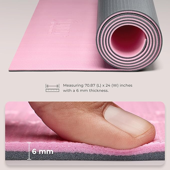 Sunny Health & Fitness Non-Slip Yoga Mat – Durable, Anti-Tear, Lightweight, Cushioned Support for Yoga, Pilates, Stretching Exercises, Meditation and Floor Workouts | Multiple Sizes & Colors