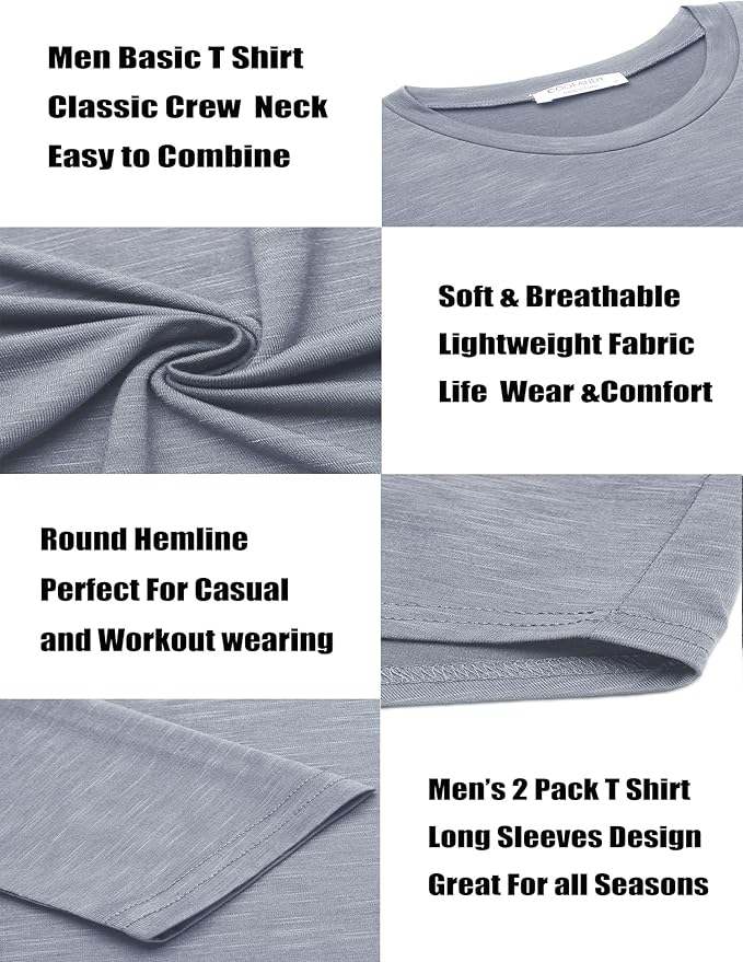 COOFANDY Men 2 Pack Muscle Fitted T Shirt Gym Workout Athletic Long Sleeves Tee