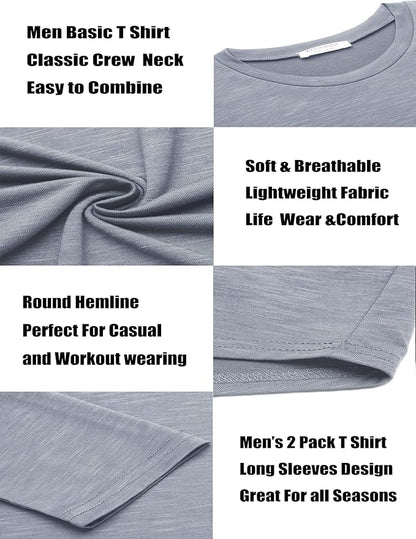 COOFANDY Men 2 Pack Muscle Fitted T Shirt Gym Workout Athletic Long Sleeves Tee