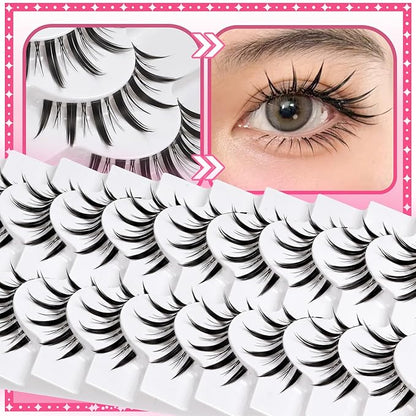Losha Lashes Manga Lashes Natural Look Wispy False Eyelashes with Clear Band 10 Pairs Faux Mink Lashes Look Like Individual Cluster Lashes (Demon)