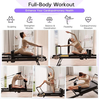 MU Pilates Reformer, Foldable Reformer Pilates Machine & Equipment for Home Use and Gym Workout, Suitable for Advanced and Beginners Users, Up to 400 lbs Weight Capacity, Black