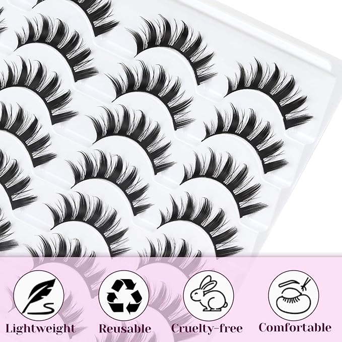 Losha Lashes Spiky Manga Lashes 14 Pairs Wispy False Eyelashes 8D Soft Anime Eye Lashes Natural Fluffy Asian Fake Eyelashes (Manga-14P)