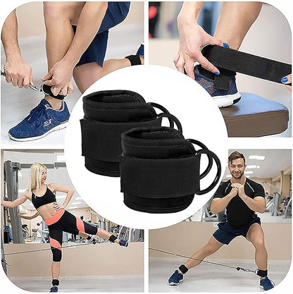 Fitness Ankle Straps for Cable Machines, 2 Pack Comfortable Adjustable Padded Ankle Wrist Cuffs, Kickback Glute Workouts for Men Women, D-Ring Leg Straps with Neoprene Padding