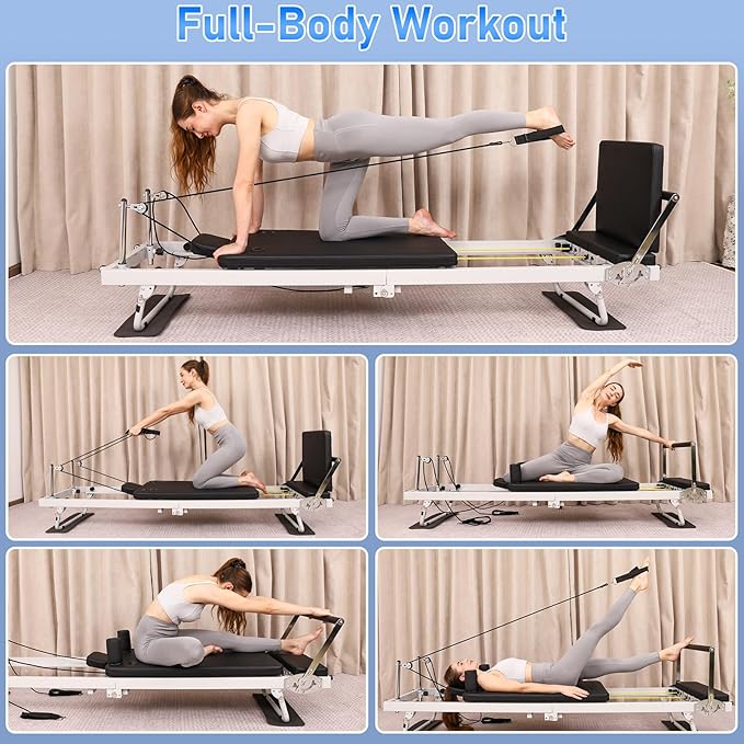 Pilates Reformer, 91In Foldable Pilates Reformer Machine for Home Use, Pilates Equipment with Jump Board & Dual Resistance – Adjustable Home Gym Equipment for Full-Body Workout, 400 lbs Capacity