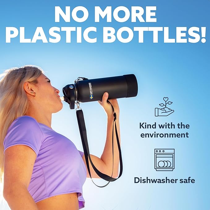 LUFT SWEDEN 32 oz Red & Purple Insulated Water Bottle with Straw Lid – Leakproof Stainless Steel, Dishwasher Safe – Double Wall Gym Thermos for Cold Drinks – Reusable, Sweatproof & BPA-Free