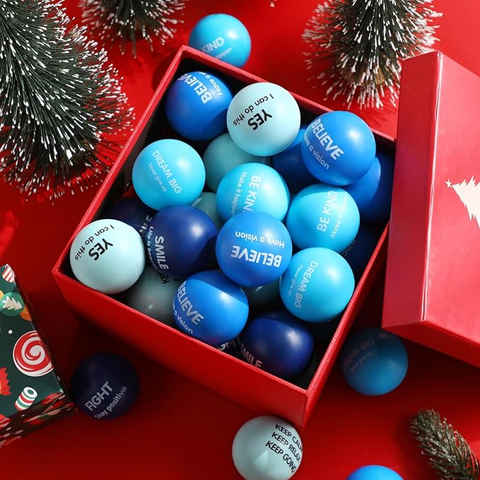 Liliful 48 Pieces Motivational Stress Balls Bulk for Adults Fidget Toys End of The Year Gifts Inspirational Squeeze Balls Employee Appreciation Gift Adult Goodie Bag 2. 2 Inch(Blue)