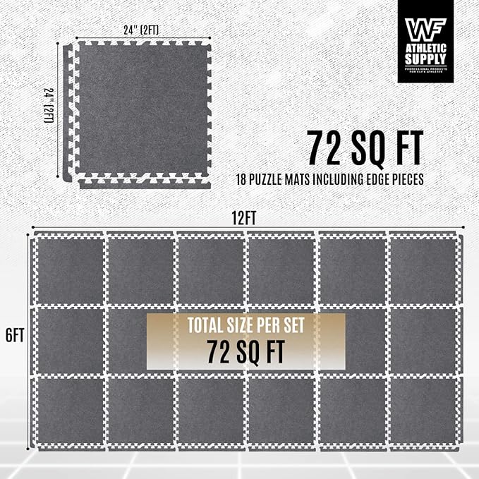 CAPHAUS EVA Foam Floor Tiles with Black Top, 24 Inch x 24 Inch Interlocking Carpet Texture Mats