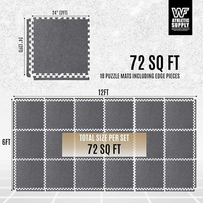 CAPHAUS EVA Foam Floor Tiles with Black Top, 24 Inch x 24 Inch Interlocking Carpet Texture Mats