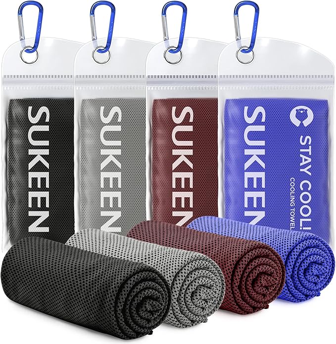 Sukeen [4 Pack Cooling Towel (40"x12"),Ice Towel,Soft Breathable Chilly Towel for Yoga,Sport,Running,Gym,Workout,Camping,Fitness,Workout & More Activities