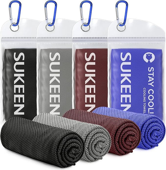 Sukeen [4 Pack Cooling Towel (40"x12"),Ice Towel,Soft Breathable Chilly Towel for Yoga,Sport,Running,Gym,Workout,Camping,Fitness,Workout & More Activities