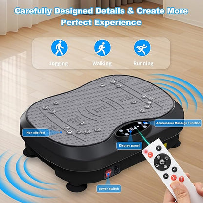 Vibration Plate Exercise Machine for Lymphatic Drainage, Whole Body Fitness Workout Equipment Stand Shake Board Sport Gym for Weight Loss Fat Burner for Women Men