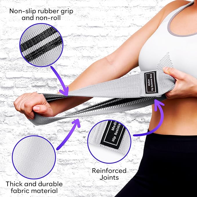 Wide Fabric Resistance Bands for Working Out | 3 Strength Level Non-Slip Exercise Booty Bands for Women & Men | Comes with a Bag and Tape Measure | for Gym, Yoga, Pilates