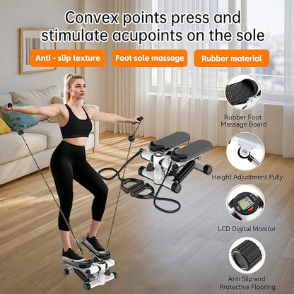 Steppers for Exercise at Home, Mini Stepper with Resistance Bands - Quiet, Portable Stair Stepper for Buttocks Lifting, Body Shaping & Cardio Workouts, Compact Fitness Stepper for Small Spaces