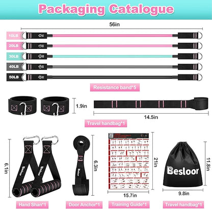 Resistance Band Set. Exercise Bands with Handles, Door Anchor and Ankle Strap. Home Gym, Supports Full-Body Workouts - with Training Guide and Fitness Video
