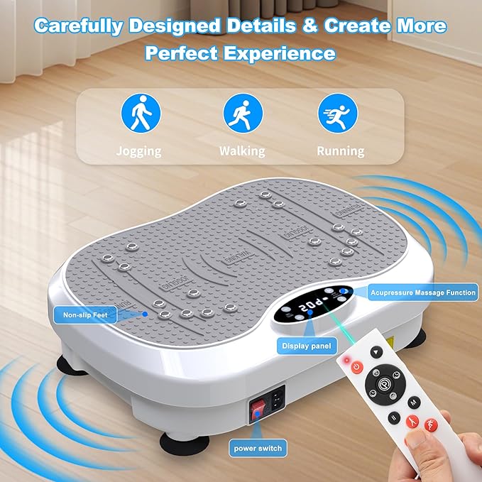 Vibration Plate Exercise Machine for Lymphatic Drainage, Whole Body Fitness Workout Equipment Stand Shake Board Sport Gym for Weight Loss Fat Burner for Women Men