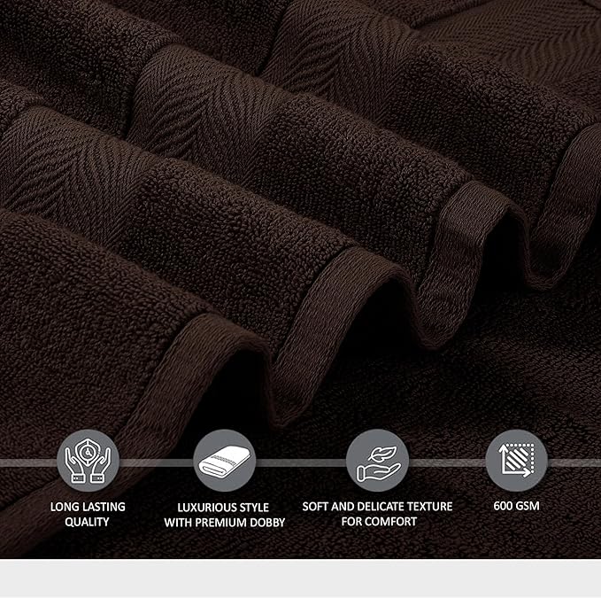 Oakias Premium Towel Set 600 GSM 8 Piece Brown - 100% Ring Spun Cotton Highly Absorbent Towels Set - Super Soft Bathroom Towel Set - Hotel Quality Double Stitched Hem - Ideal for Hotels, Spa, Gyms