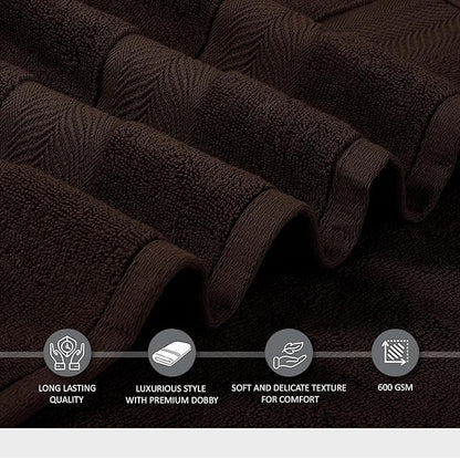 Oakias Premium Towel Set 600 GSM 8 Piece Brown - 100% Ring Spun Cotton Highly Absorbent Towels Set - Super Soft Bathroom Towel Set - Hotel Quality Double Stitched Hem - Ideal for Hotels, Spa, Gyms