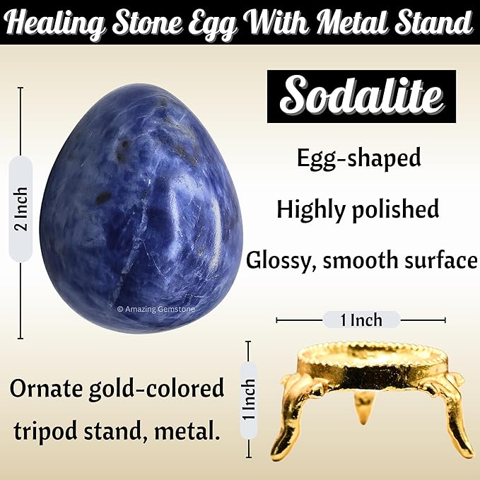Amazing Gemstone Sodalite Crystal Yoni Egg, 2 Inches - Crystals and Healing Stones Yoni Egg for Pelvic Floor Health, Natural Healing Crystal Eggs for Meditation and Stress Relief