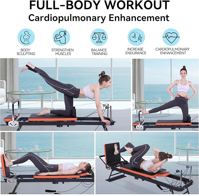 Pilates Reformer,Dpiolrcag Foldable Pilates Machine & Equipment for Home Use and Gym Workout with Jump Board, Suitable for Advanced and Beginners Users, Up to 250 lbs Weight Capacity