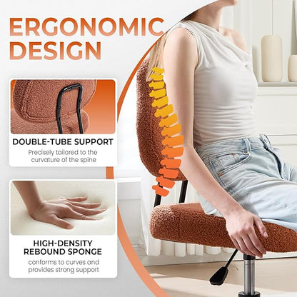 Ergonomic Cross Legged Office Chair, Criss Cross Chair for Meditation ADHD and Yoga, Home Office Desk Chair with Brake Wheels, Adjustable Height, Brown