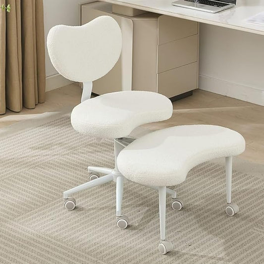 Cross-Legged Meditation Chair with Wheels, Adjustable Desk Chair for Home Office, Ergonomic Floor Seat for ADHD & Yoga, Criss Cross Chair with Lumbar Support, Memory Foam Cushion (Ivory-Teddy Fabric)