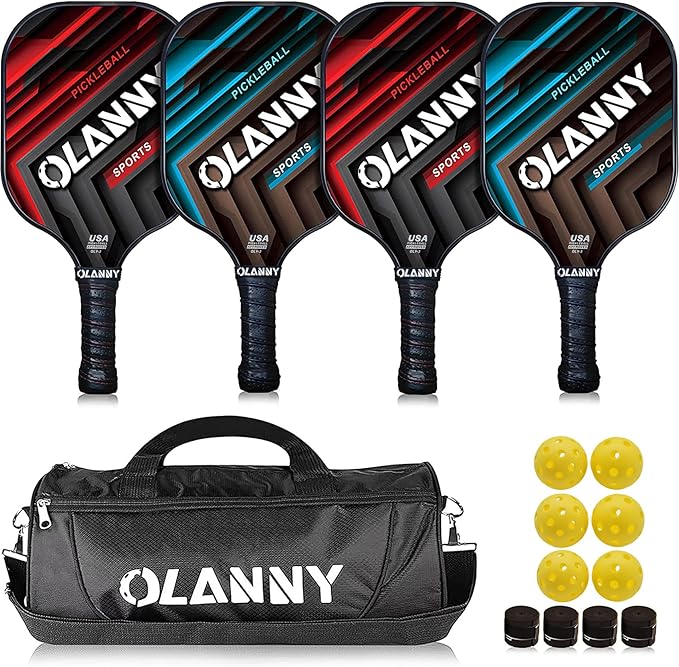 Graphite Pickleball Paddles Set- Premium Rackets Fiber Face & Polymer Honeycomb Core Pickleball Set Includes Pickleball Paddles + Pickleball Balls+ Replacement Soft Grip + 1 Bag
