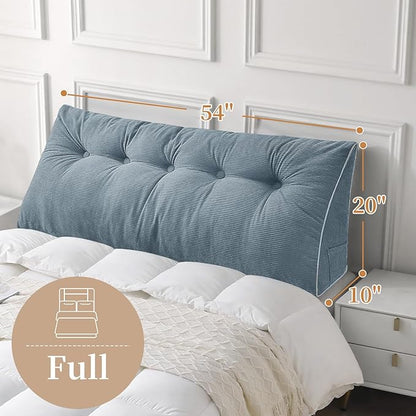 Sasttie Headboard Pillow Full, Wedge Pillow Headboard for Sitting Up in Bed, Back-Rest Support Triangular Cushion for Reading - Features Removable Washable Cover, Greyish Blue