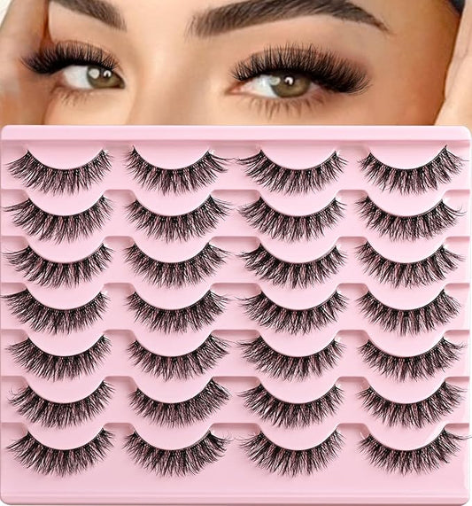Lashes False Eyelashes Wispy Cat Eye Lash Strips Fake Mink Eyelash Natural Look 14 Pairs Fluffy Demi Wispies Strip Lashes Pack 8-14mm Short Cateye Full Pestañas for Women