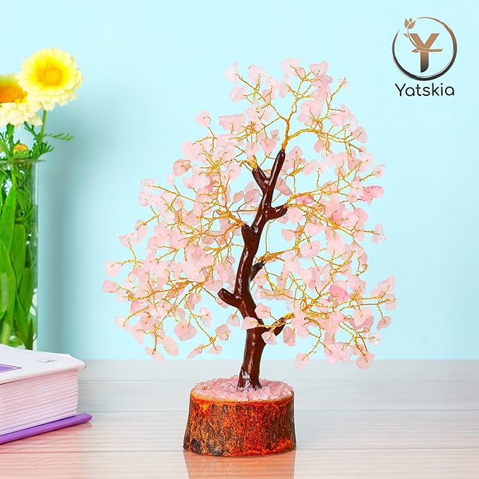 YATSKIA Rose Quarts - Rose Quartz Tree, Crystal Tree of Life, Good Luck Stones and Crystals, Home Decor Gifts, Gem Tree, Crystal Tree for Positive Energy,