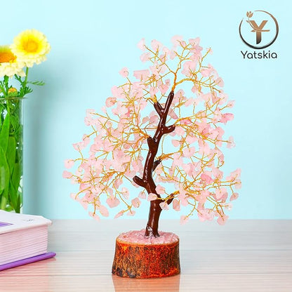 YATSKIA Rose Quarts - Rose Quartz Tree, Crystal Tree of Life, Good Luck Stones and Crystals, Home Decor Gifts, Gem Tree, Crystal Tree for Positive Energy,